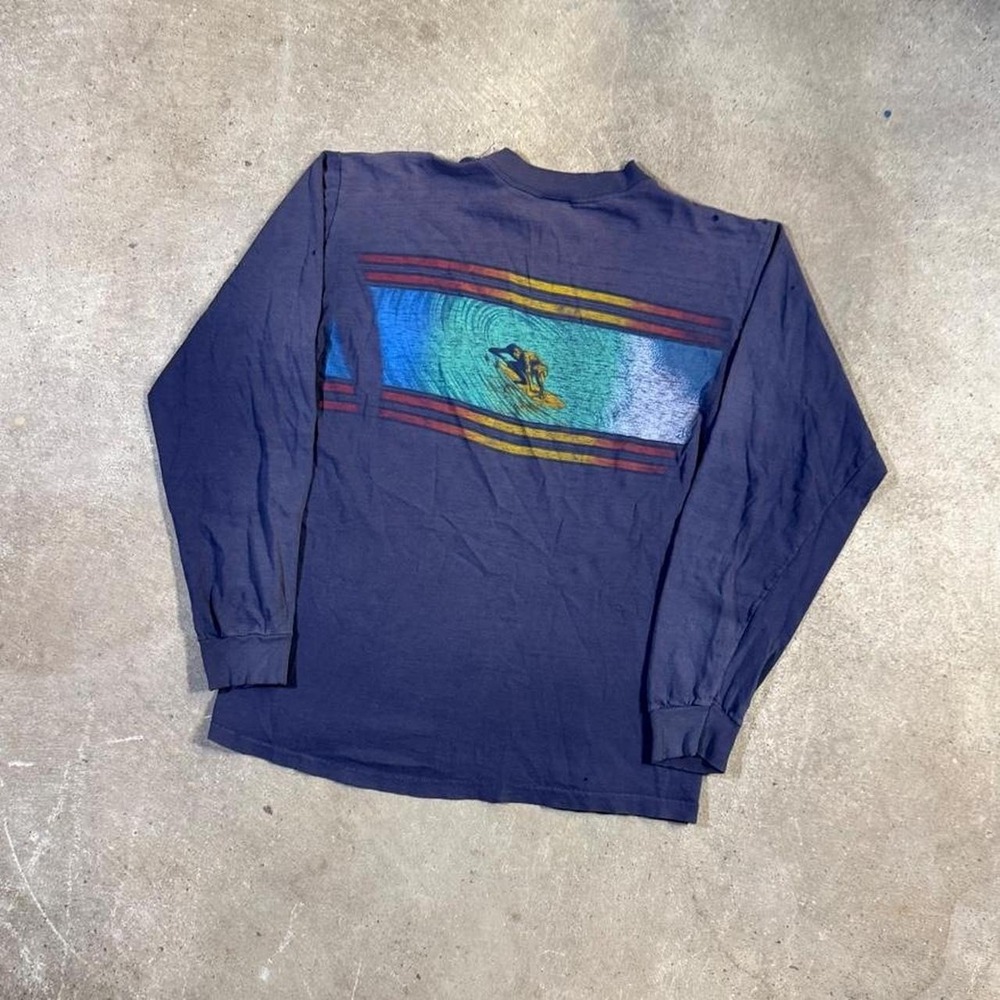 80s single stitch long sleeve surf box logo distressed thrashed shirt